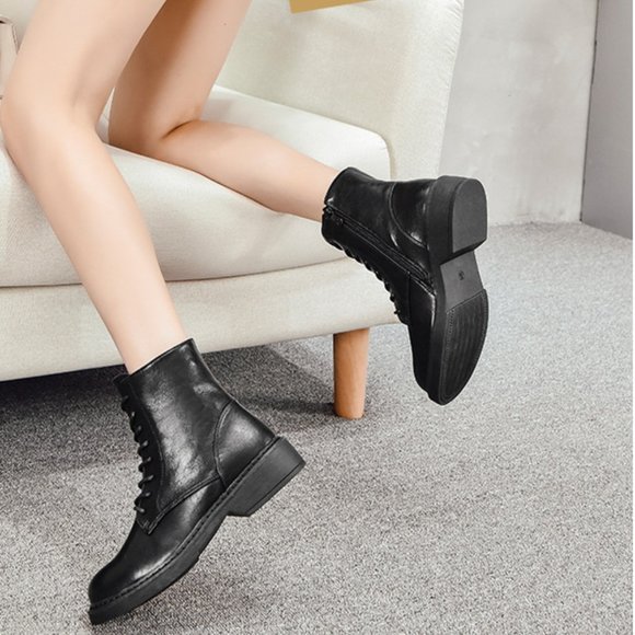 Mid-heel chunky heel and fleece lace-up side zip M - Picture 3 of 8